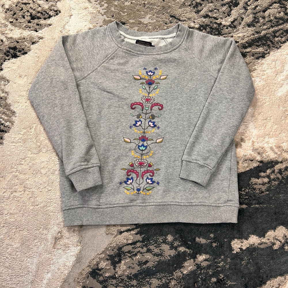 Pendleton Sweatshirt Womens Small Heather Gray Floral Fleece Lined Raglan Sleeve